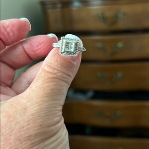 Silver Double Halo Emerald-Cut Diamond Ring